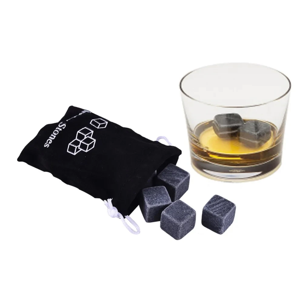 6PCS Gift Granite Whiskey Stones Natural Wine Cooler Sipping Ice Cube Christmas Bar