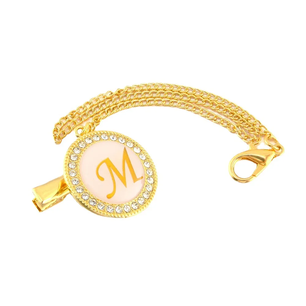 Name Initial 26Letter Gold Bling Baby Pacifier Clip Chain Luxury Pacifier Chain Infant Nipple Baby Dummy Soother Anti-drop Clips Pacifier Chain Pacifier Clip Pacifier Accessories First Letter Pacifier