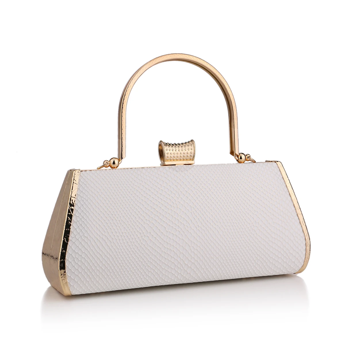 White Luxury Evening Clutch PU Handbag with Diamonds and Handle