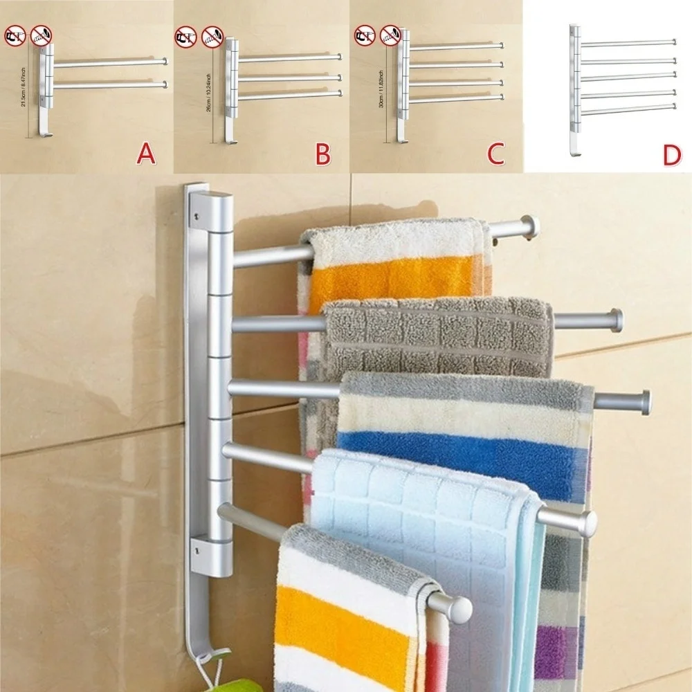 

Stainless Steel Punch Free Towel Bar Rotating Towel Rack Bathroom Kitchen Wall-mounted Towel Polished Rack Holder Hardware