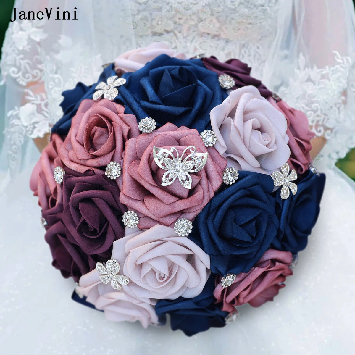 

Новые европейские темно-синие полиэтиленовые цветы jaevini, свадебные букеты с кристаллами, искусственные поролоновые розы, искусственная фотография