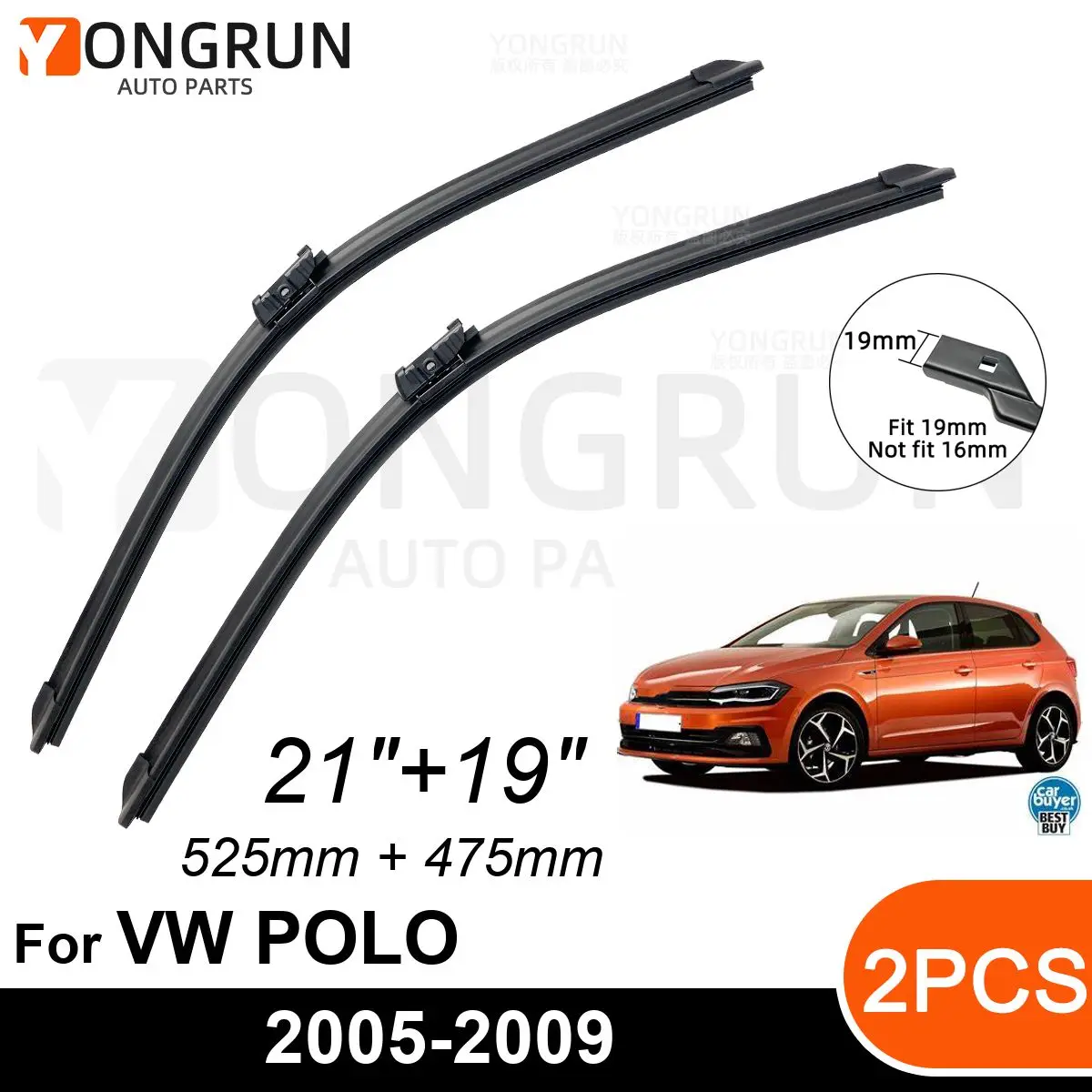 

Стеклоочистители передние Автомобильные для VW POLO 2005-2009, резиновые щетки стеклоочистителя 21 + 19 дюймов, аксессуары для лобового стекла автомобиля