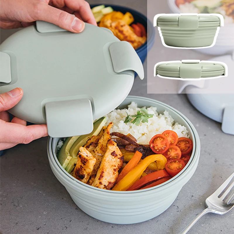 

Silicone Folding Lunch Box with Lid Foldable Fruit Salad Bowl Food Storage Containers Container Lunch Box Kitchen Tool