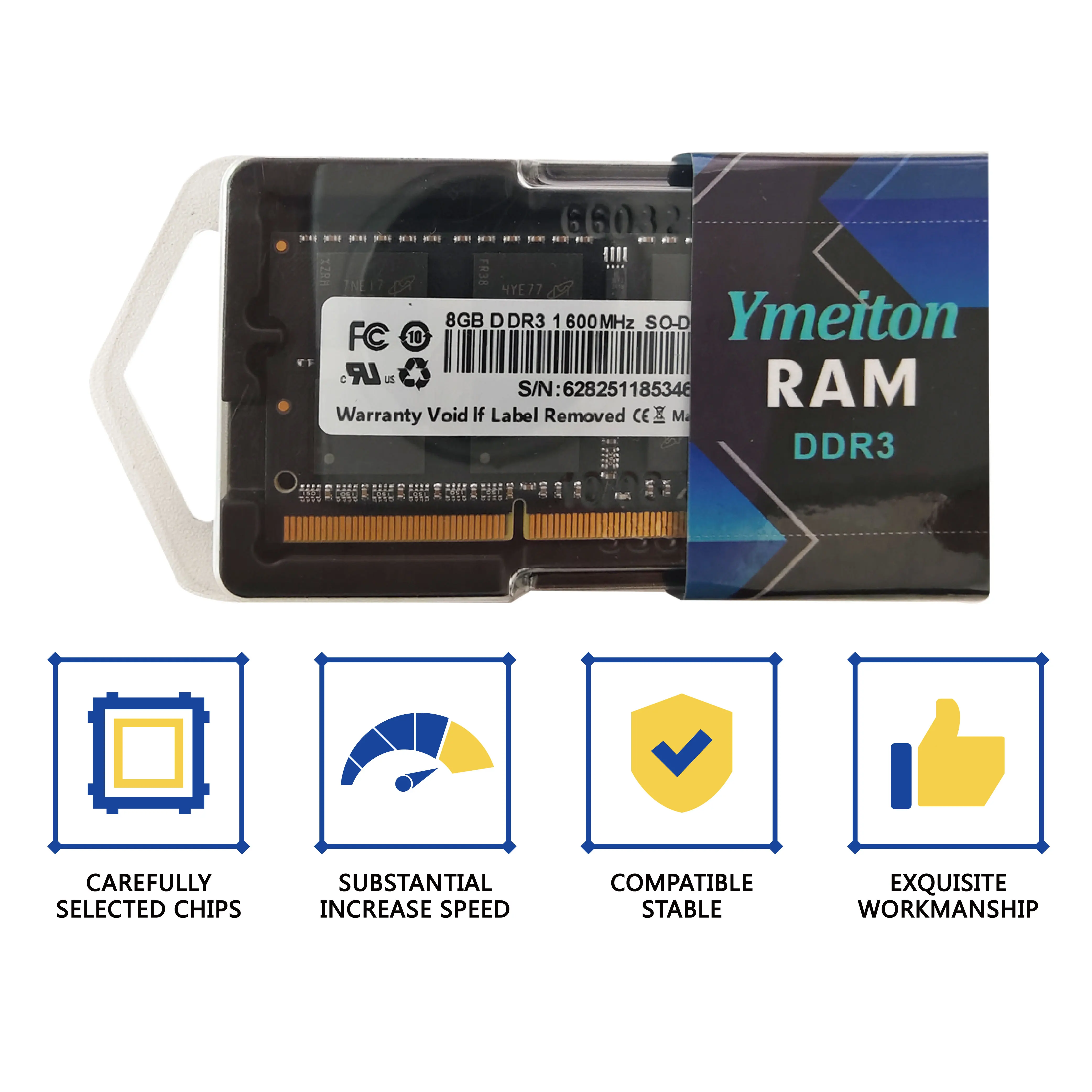 Ymeiton 블랙 노트북 DDR3 메모리 노트북 DDR3 1333MHz 1600MHz 4GB 8GB SO-DIMM RAM DDR3L 204핀 1.5v 노트북 메모리 도매