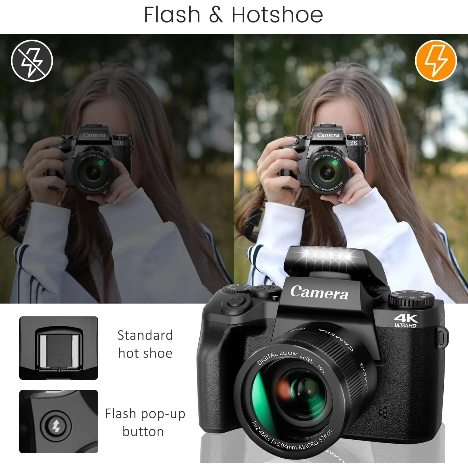 4K Cameras for Photography 64MP WiFi Auto Focus