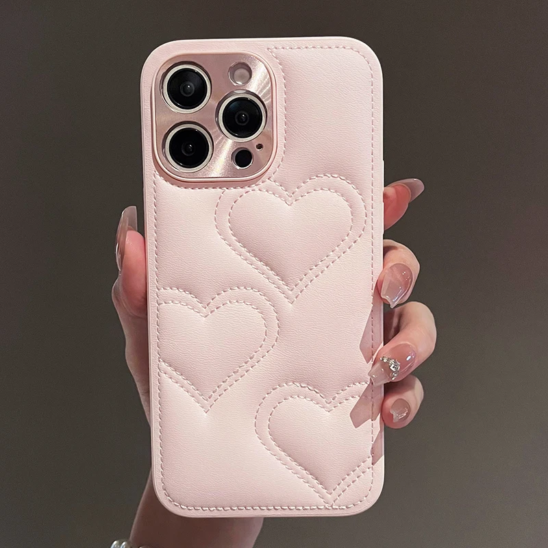 Luxury Electroplated Leather Phone Case with Cartoon Love Heart Design - Soft TPU Protective Cover