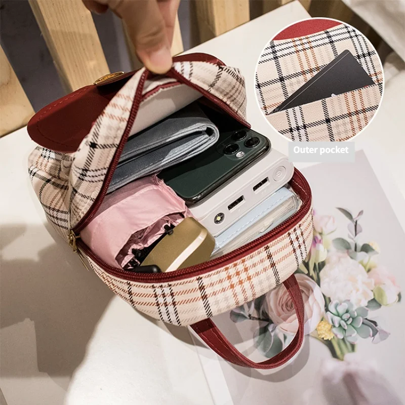 Checkered Shoulder Crossbody Bag crossbody bag women handbags for Women Korean Version Mini Backpack Fashionable Buckle