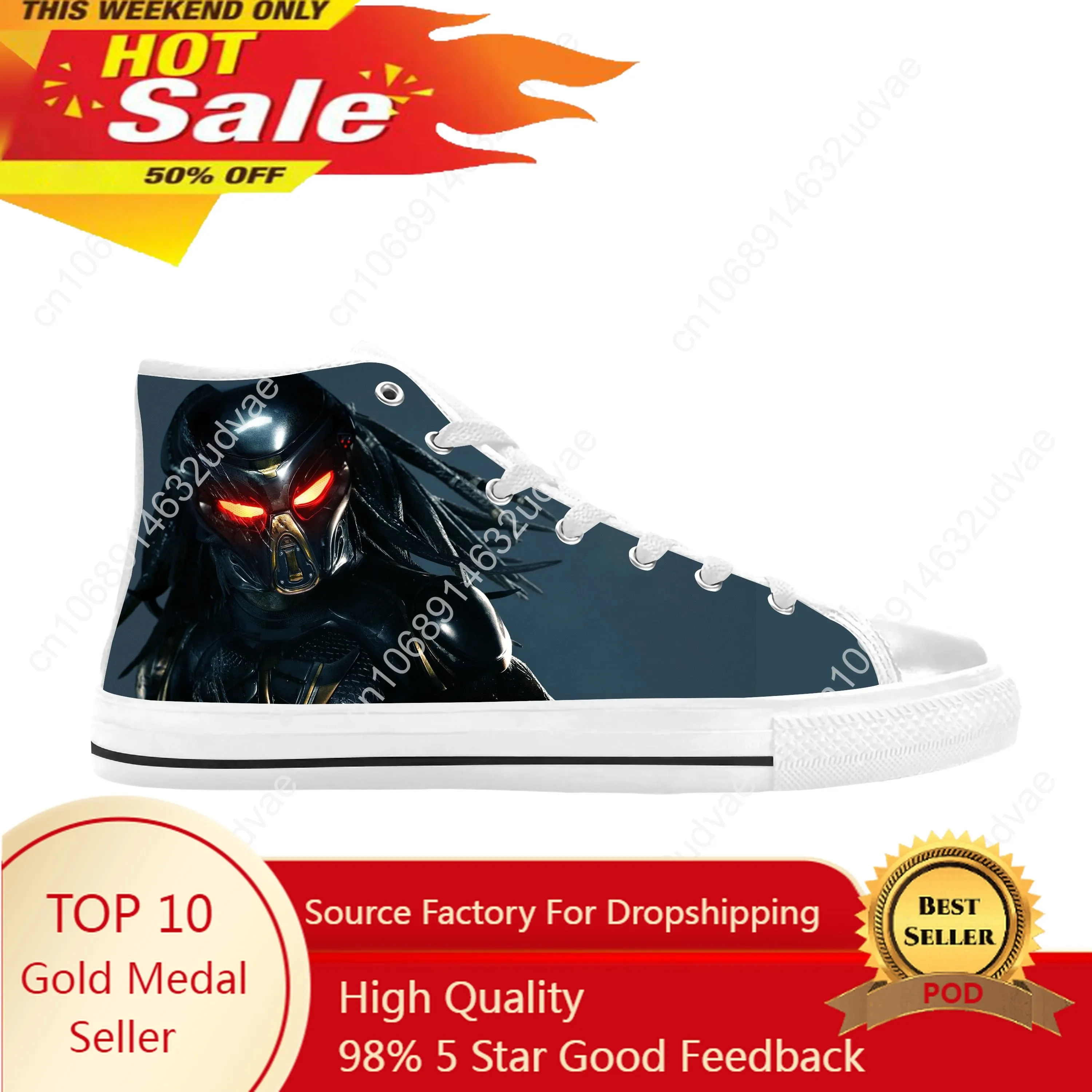 The Predator Alien Movie Horror Scary Predators Casual Cloth Shoes High Top Comfortable Breathable 3D Print Men Women Sneakers