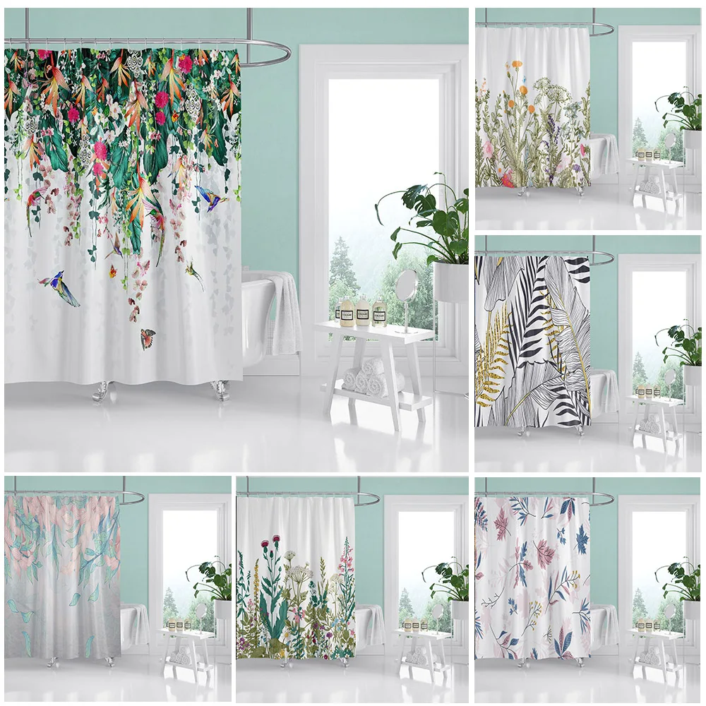 

Tropical Green Plants Leaf Shower Curtains Romantic Abstract Style Bohemia Curtains Waterproof Polyester Bathroom Bath Curtain