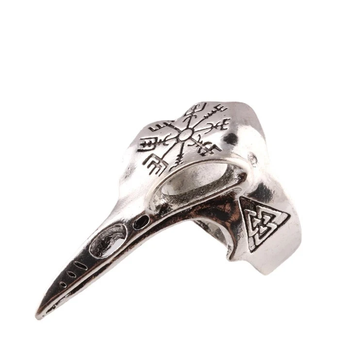 Punk Vintage Gothic Raven Head Skull Viking Finger Rings Per Uomo Donna Valknut Metal Bird Head Anello Regolabile