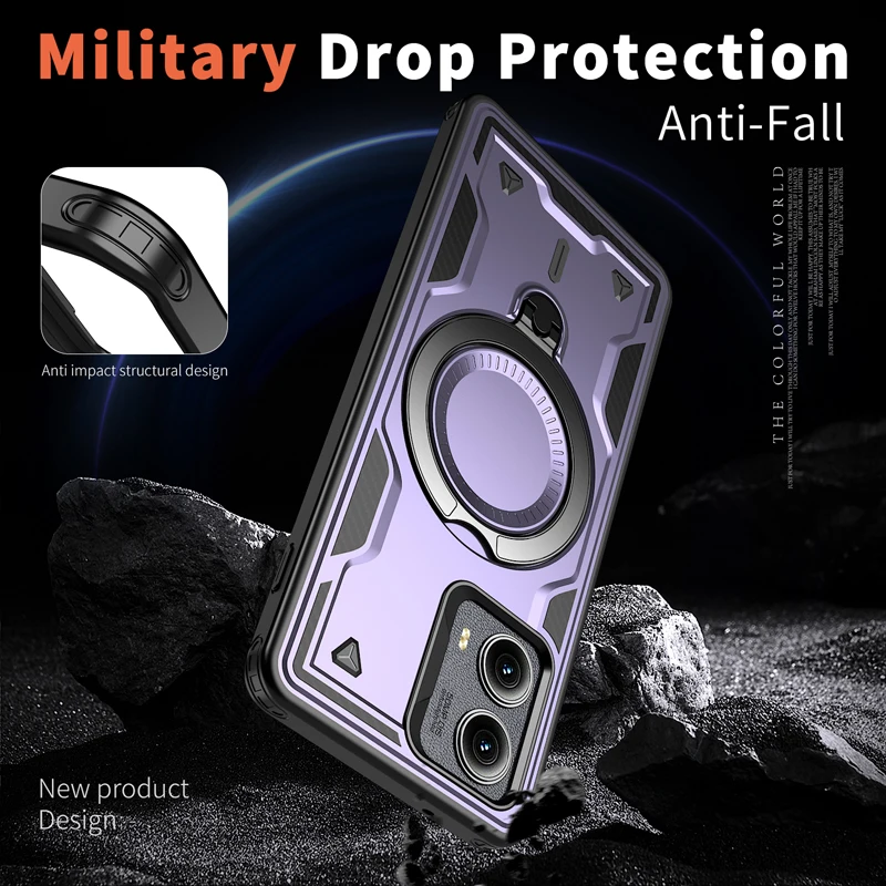 ELVEV Magnetic Dropproof Phone Case with Rotatable Ring Stand