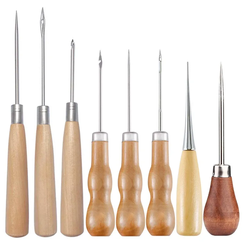 

RORGETO 3PCS/SET Wooden Handle Sewing Awls DIY Leather Awl Shoes Repair Tool Hand Stitcher Leather craft Awl Punch Hole Leather