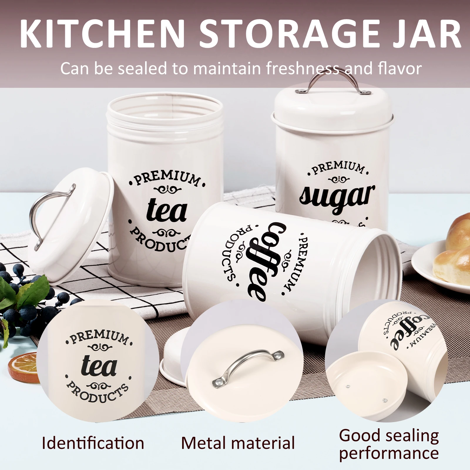 Food Storage Can 3Pcs Coffee Bean Organizer Kitchen