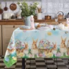 Easter Bunny Eggs Butterfly Rectangle Waterproof Tablecloth Party Decor Spring Farmhouse Kitchen Tablecloth Easter Decorations 1