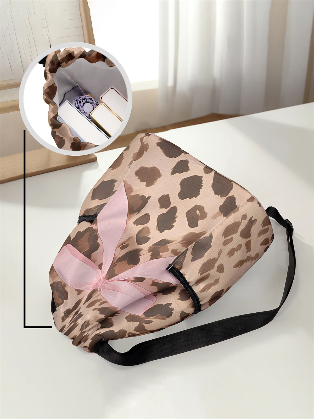 Bow Pattern Printed Drawstring Backpack - Large Capacity Durable Fitness Bag, Adjustable Shoulder Straps, Sports Beach Backpack