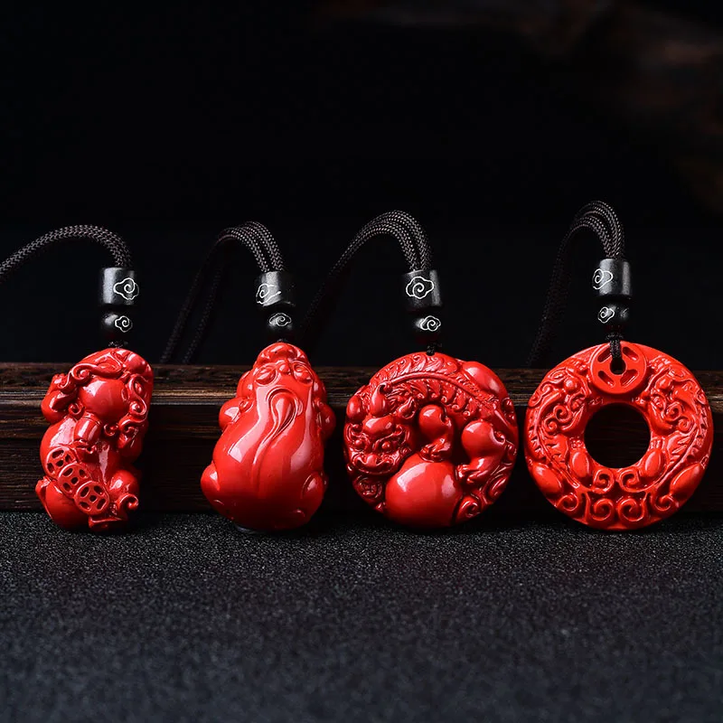 

Natural Raw Ore Cinnabar High Content Red Sand Pi Xiu Pendant Men's and Women's Necklaces