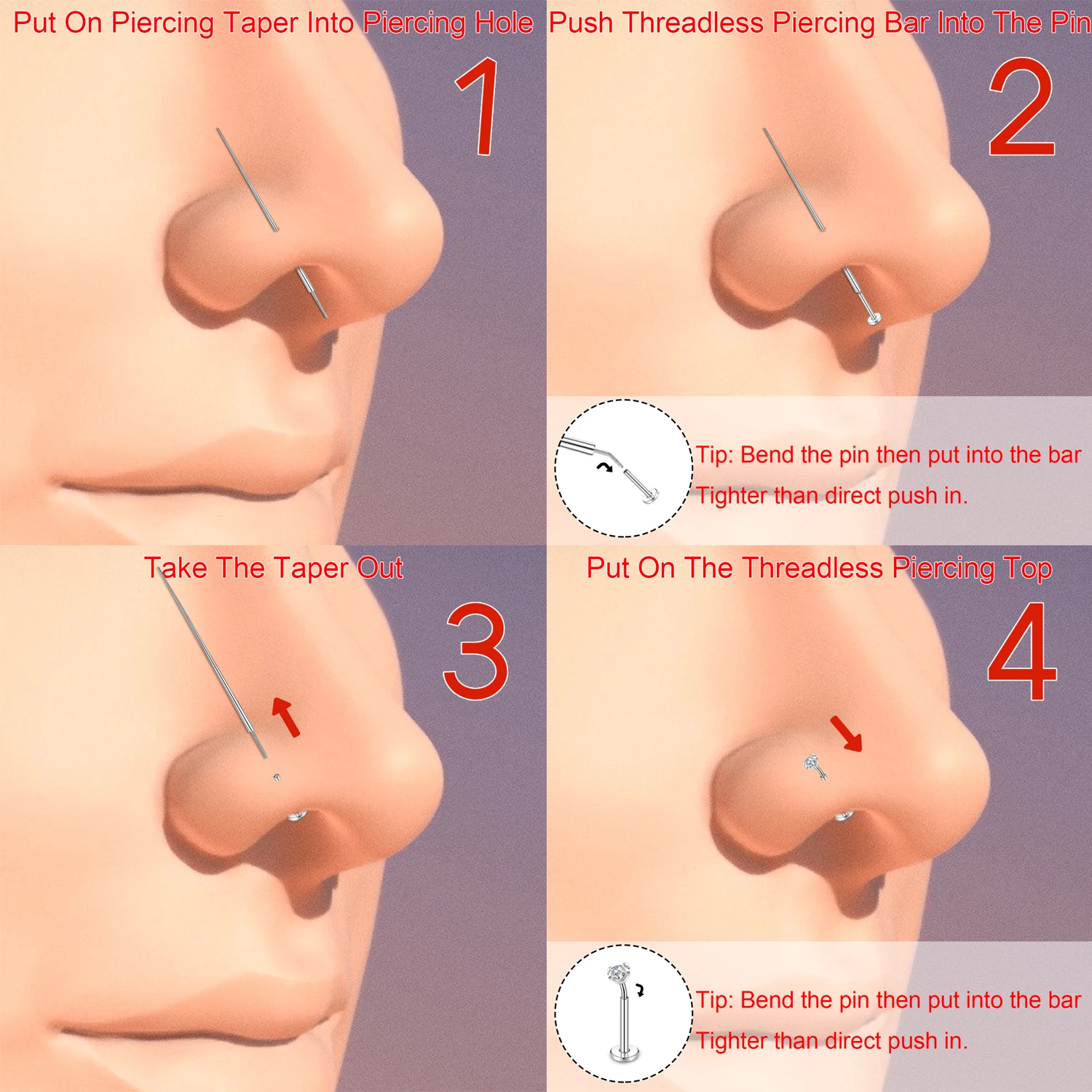AOEDEJ 14 16 18G G23 Titanium Insertion Pin Taper for Threadless Piercing Pin Taper Use as Lip Nose Ear Piercing Taper Auxiliary
