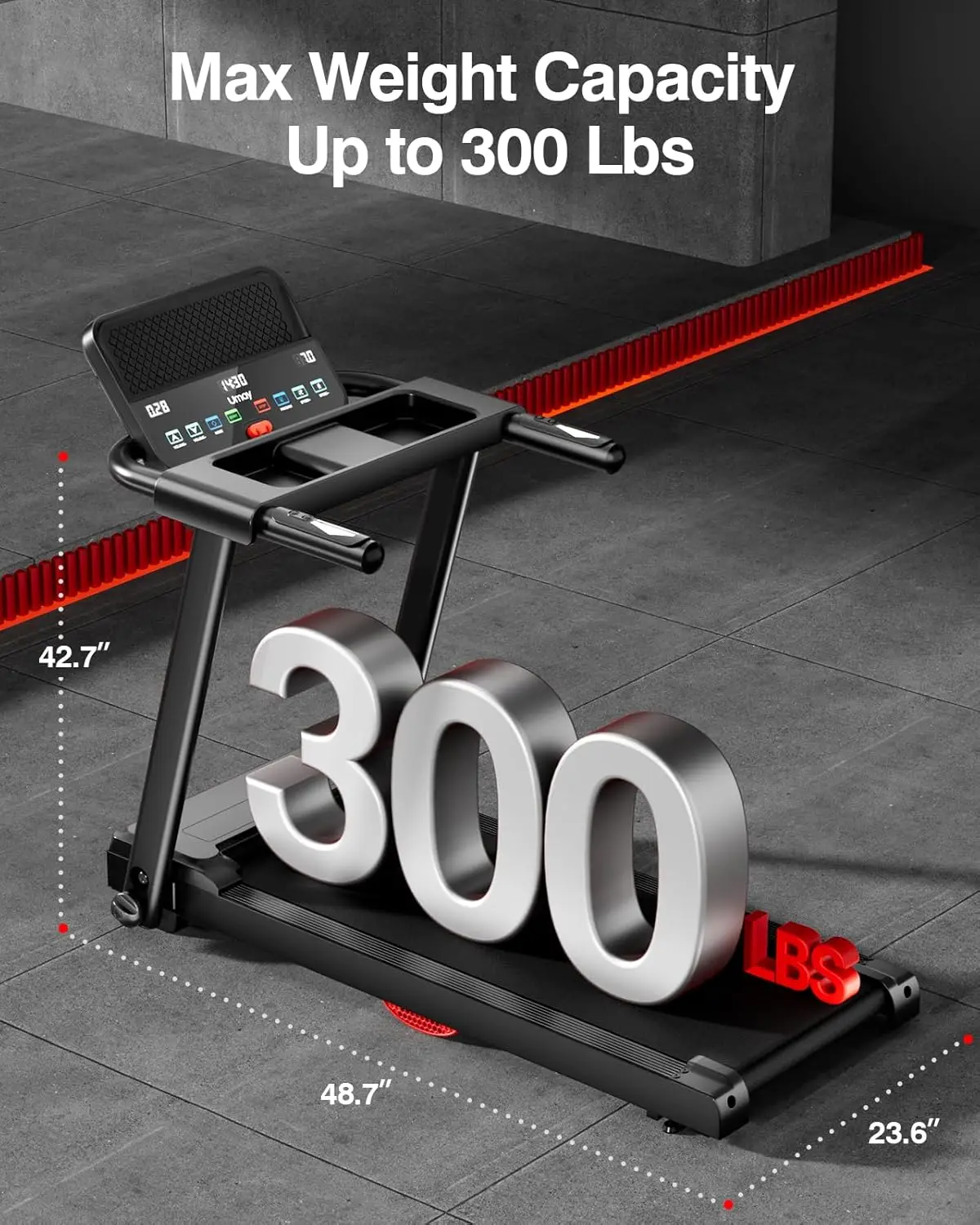Folding Treadmill with Heart Rate Sensor, Silicone Damping System, 300lbs Weight