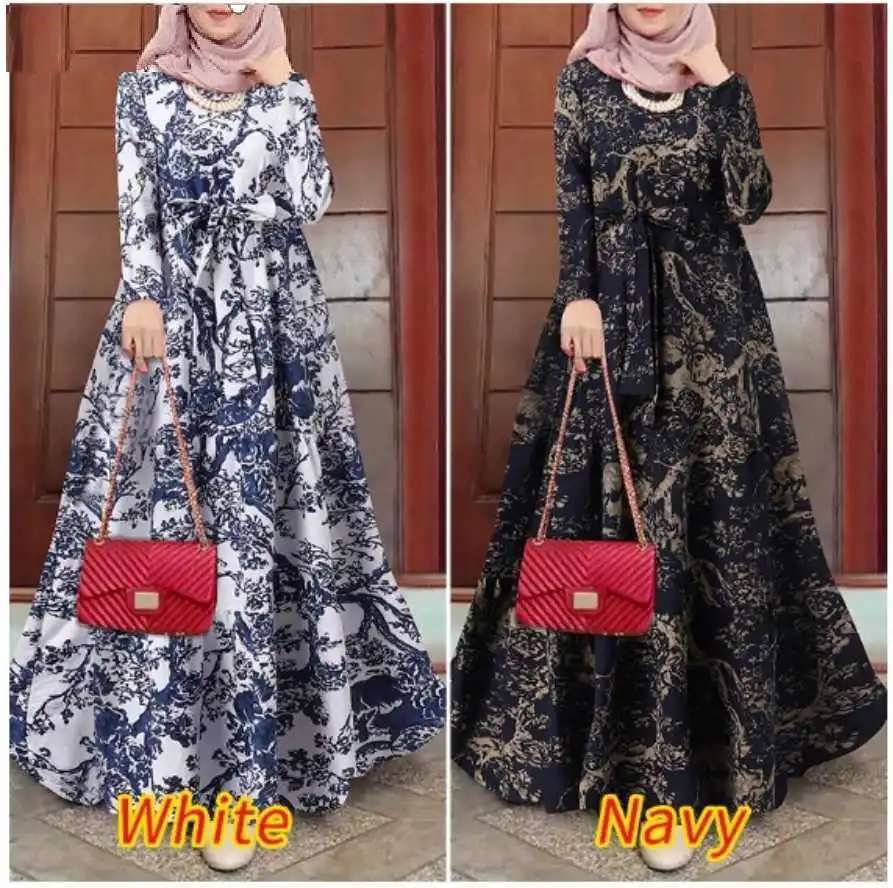 

Ramadan Cotton Linen Muslim Robe Jilbab Abaya Print Long Sleeve Dress Arabia Dubai Women's Clothing Abayas Without Hijab