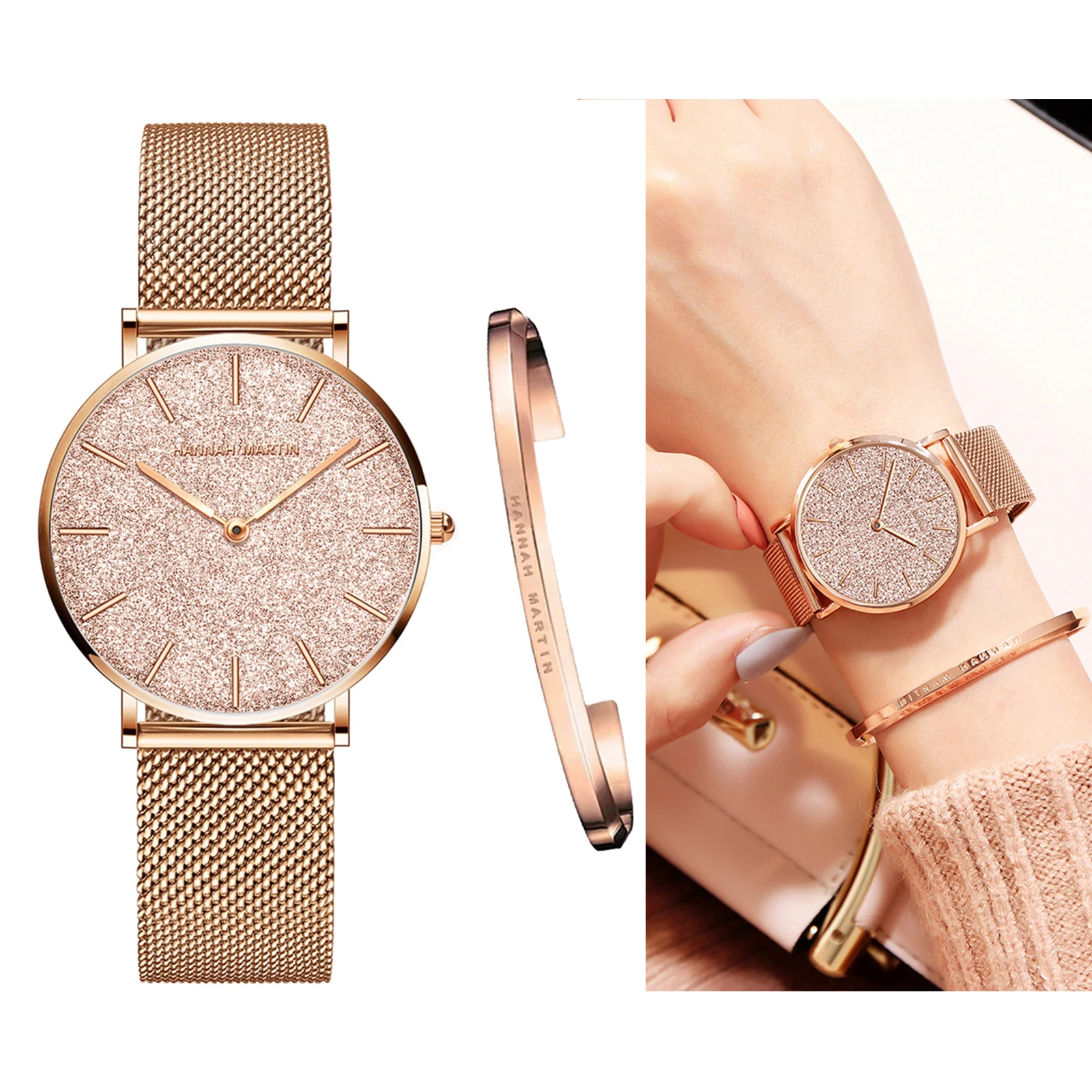 

HANNAH MARTIN Ladies Watches Fashion Elegant Wristwatch Shining Design Luxury Quartz Watches For Women Bracelet Gift Box Relogio