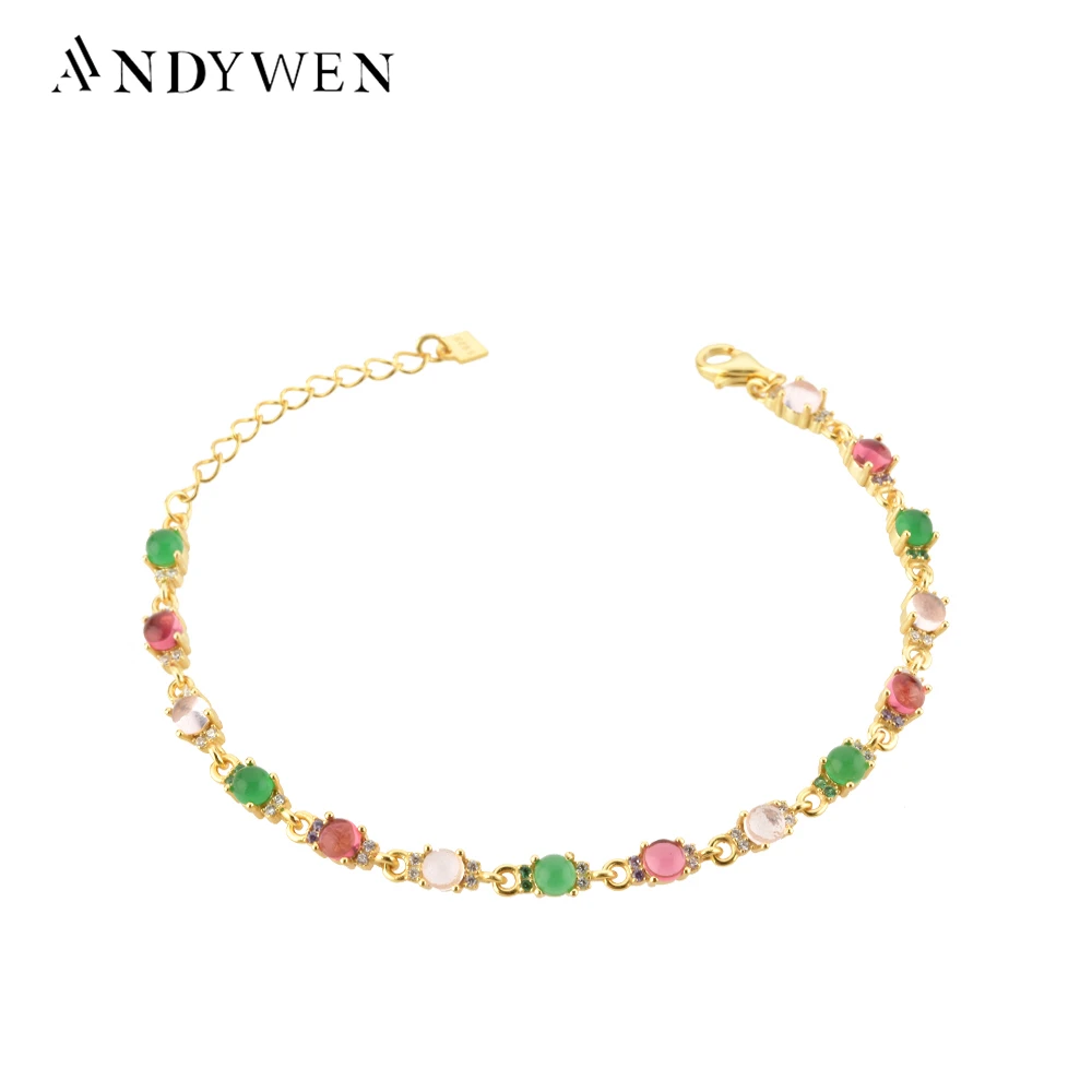 Andywen 2020 New 925 Sterling Silver Gold Lofoten Island Green Rainbow Cz Chain Bracelet Women Luxury Fine Jewelry Luxury Cz