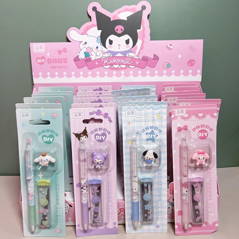 

24pcs Sanrio Mechanical Pencils Stationery Set Kuromi Cinnamoroll Pachacco Student Automatic Pencil School Supplies Wholesale