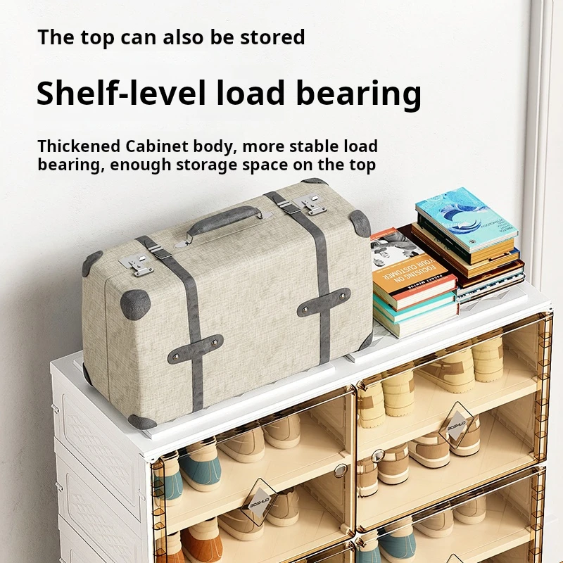 Double Door Magnetic Shoe Cabinet Foldable Organizer For Living Room And Entryway Storage
