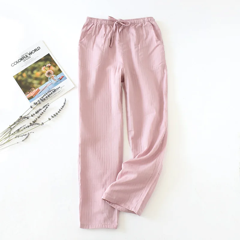Japanese spring and autumn couple trousers, pure cotton men's home pants solid color large size loose pants, ladies pajama pants