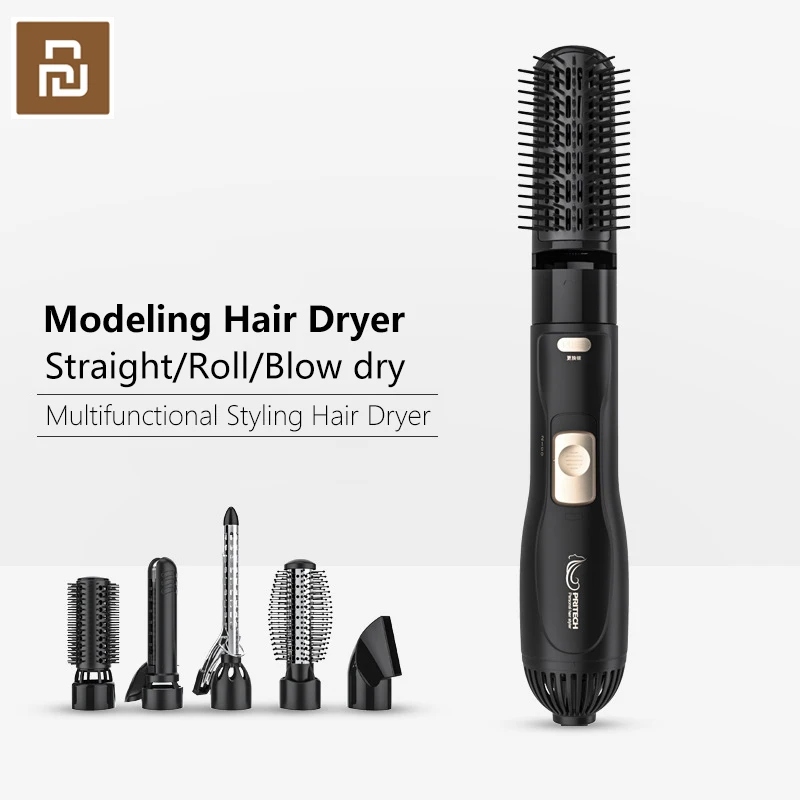 Youpin Pritech 5 In 1 Hair Dryer and Straightening Brush Hot Air Comb Automatic Curling Straight Dual-purpose Hair Styling Comb