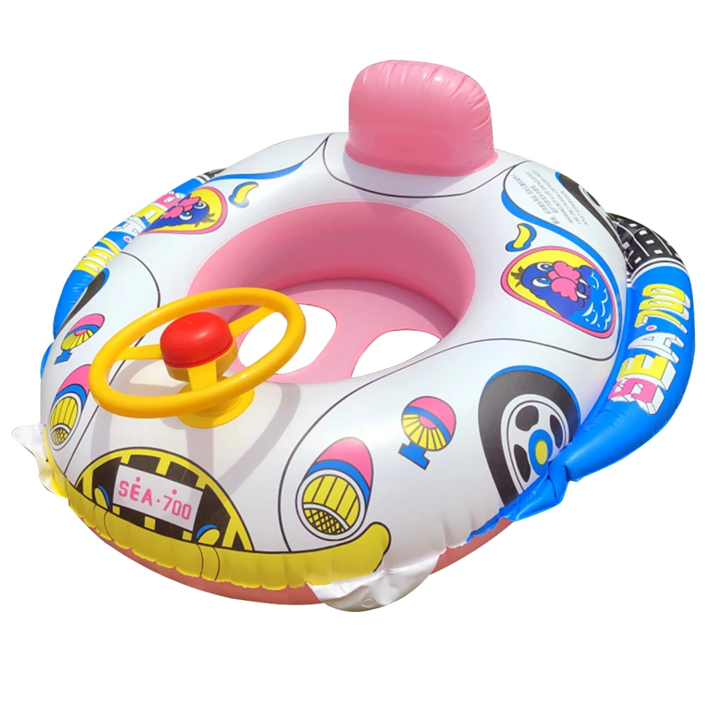 

Thickened Car Horn Boat with Steering Wheel Swimming Circle Float Toy Cartoon Car Horn Float Boat Pool Accessories for Kids