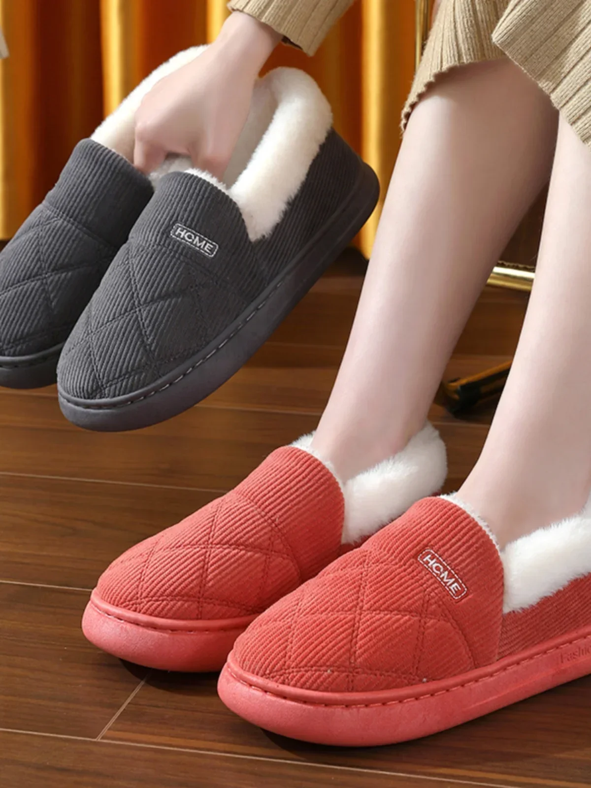 

2023 upgraded corduroy new cotton shoes home warm and non-slip thick-soled couple autumn and winter cotton shoes 5192