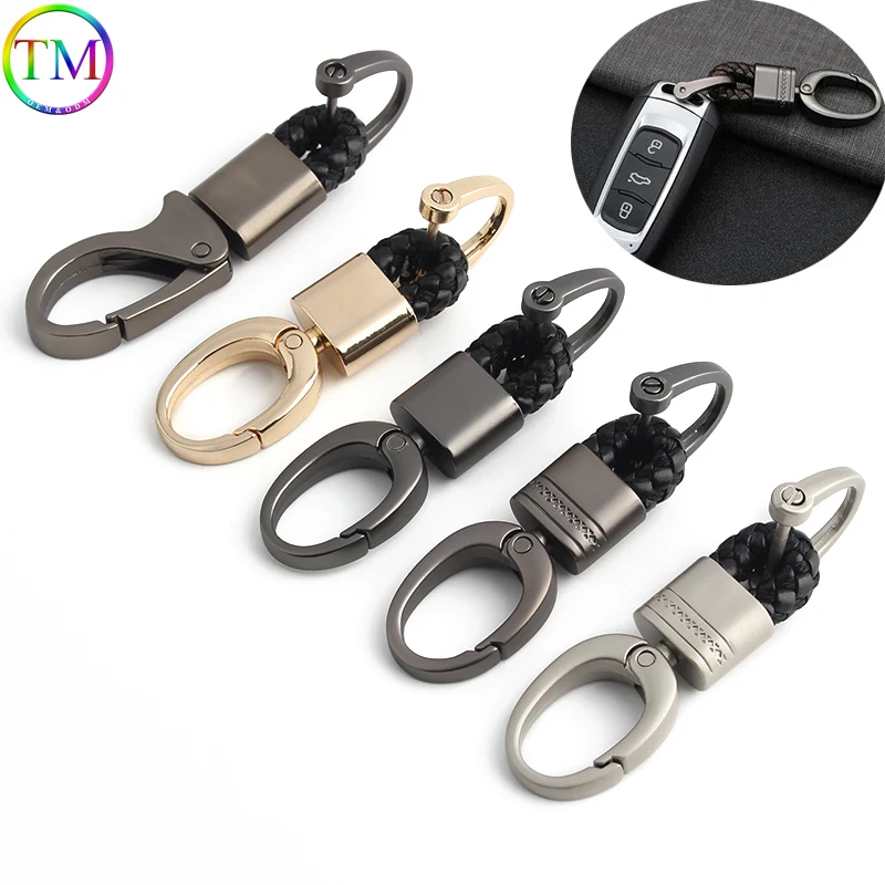 Car Key Ring Keychain Braided Leather Rope Business Metal Key Ring Multifunctional Keyring Anti-Lost Car Bag Pendant Ornaments