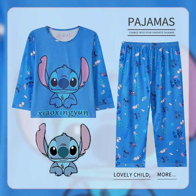 Disney Cartoon Stitch Pyjamas Set Home Kleidung Baumwolle 2 Stück Set Frühling Pyjamas Anzug Paare Nachtwäsche Kinder Pyjamas Pyjamas