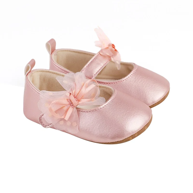 

Infant Baby Girls Princess Shoes, Shine Surface Dot Print Mesh Bowknot Flats Non-Slip Wedding Slippers Adorable Baby Shoes