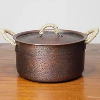 Marmite en cuivre vintage, marmite chaude fabriquée à la main, ustensile de cuisson pour faire bouillir, râmer et ragoût de pâtes, avec couvercle, casseroles portables de 18 cm 3