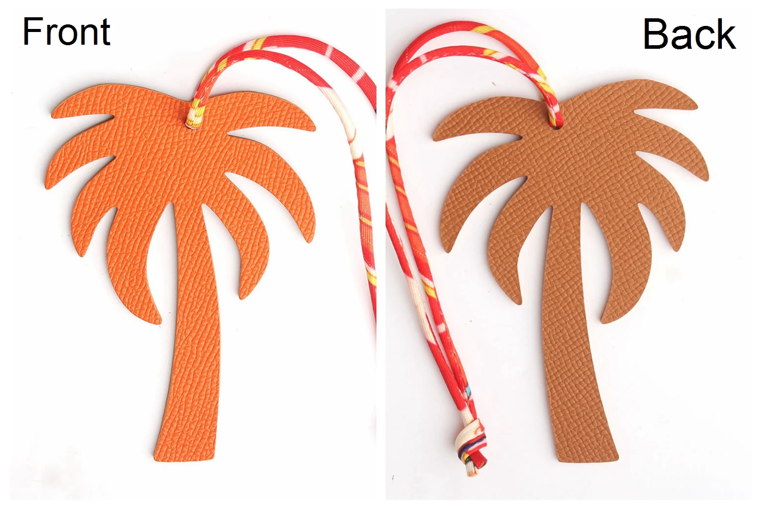 Double Faces Silk Ribbon Full Real Genuine Leather Palm Tree Maple Leaf Keychain Key Chain Women Bag Charm Backpack Pendant