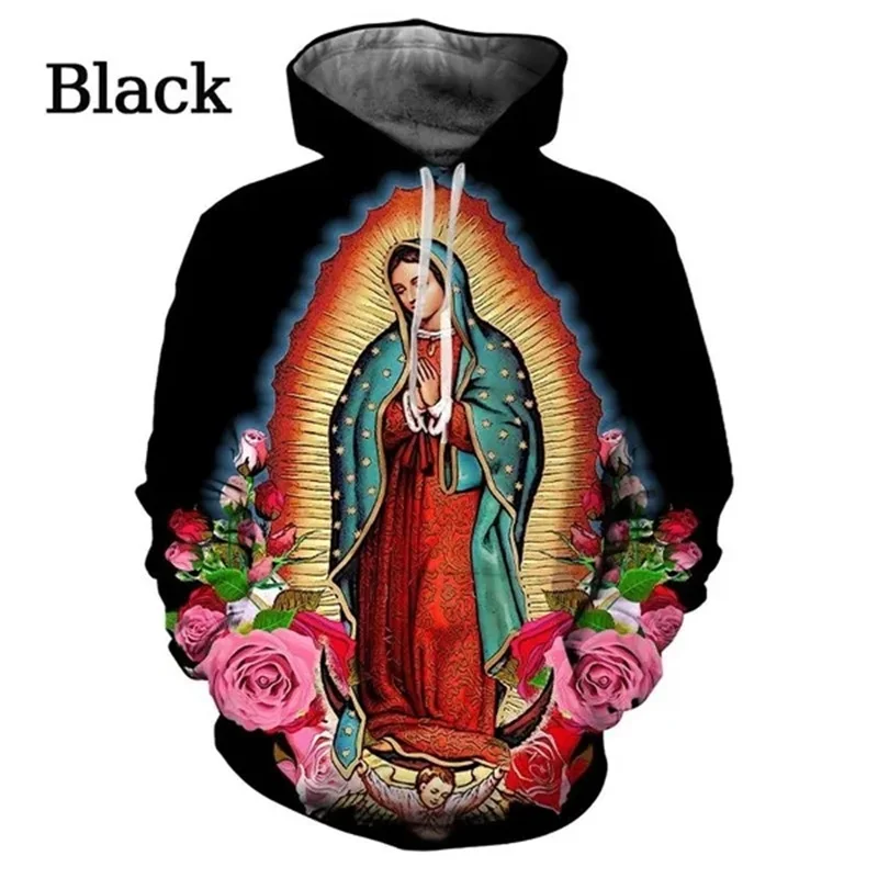 Sudadera con capucha con estampado 3D de la Virgen María para hombre, sudadera informal de manga larga con estampado de la Virgen cristiana, ropa de hombre de gran tamaño