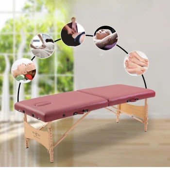 휴대용 접이식 마사지 침대, 나무 편안한 전문 마사지 테이블, 무릎 의료 조명, 유연한 미용 가구, RR50MB