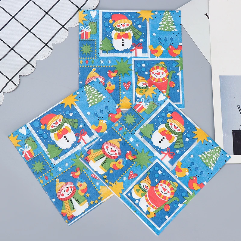 10/20pcs/Pac Colourful Christmas Snowman Printed Tissue Paper Christmas Party Children's Birthday Party Table Decoration Paper