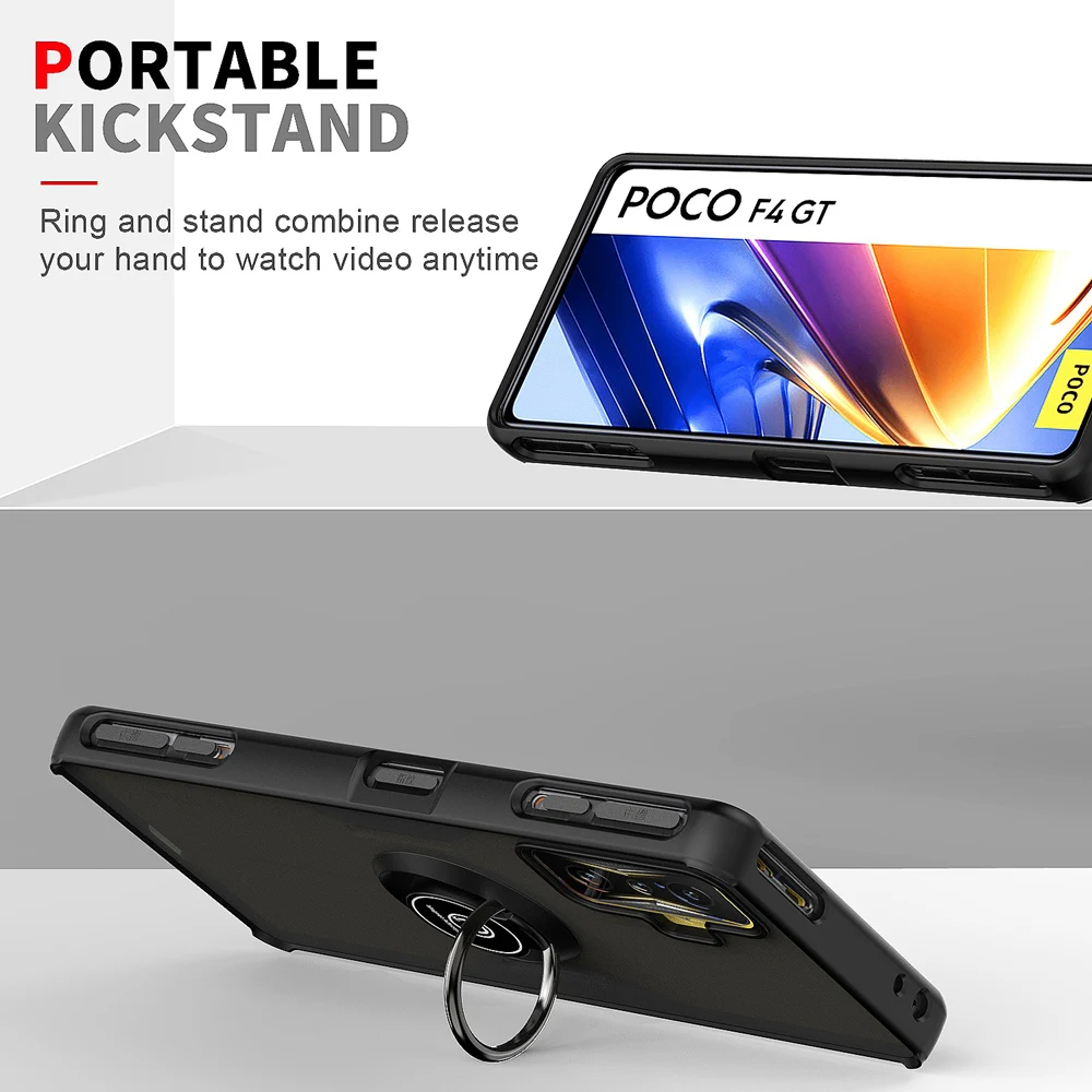 KEYSION Fashion Matte Hülle für POCO F4 GT 5G Transparenter Ringständer Stoßfeste Handyhülle für Xiaomi Redmi K50 Gaming K_voghion.com
