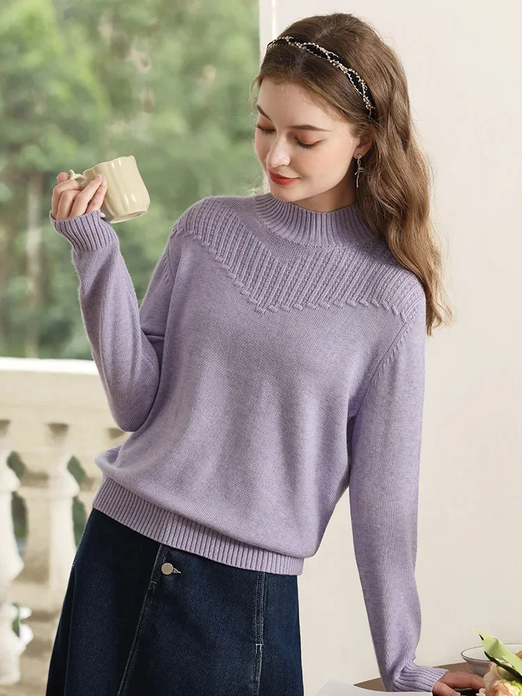 

I BELIEVE YOU 2023 New Short Women Sweater Mock Neck Jacquard Autumn Winter Soft Loose Lazy Pullover Knitted Tops 2234125195