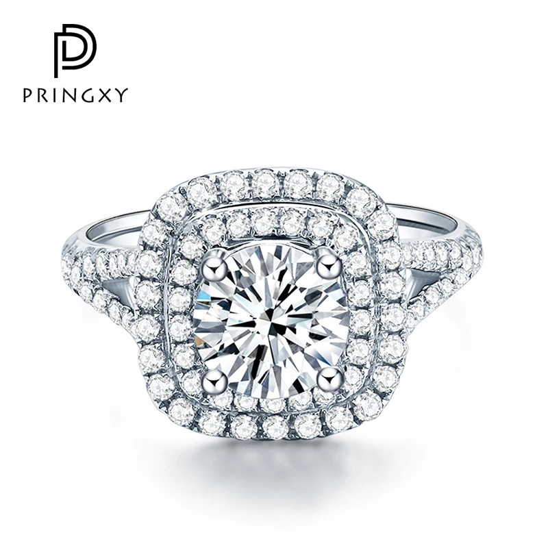 

PRINGXY 2CT 925 Sterling Silver Square Ring Full Diamond Luxury Elegant for Women Wedding Engagement Fine Jewelry Anniversary