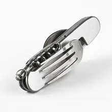

5 in 1 Detachable Stainless Steel Portable Picnic Camp Spoon Fold Spork Fork Tableware Knife Bottle Can Opener Multi tool
