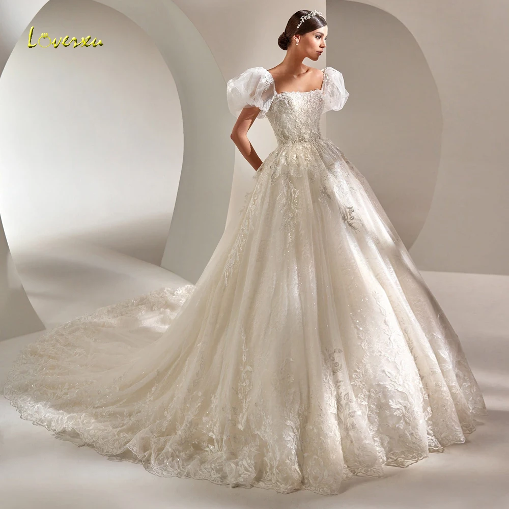 

Loverxu A-Line Vintage Wedding Dresses 2023 Boat Neck Detachable Puff Sleeve Vestido De Novia Lace Appliques Robe De Mariee