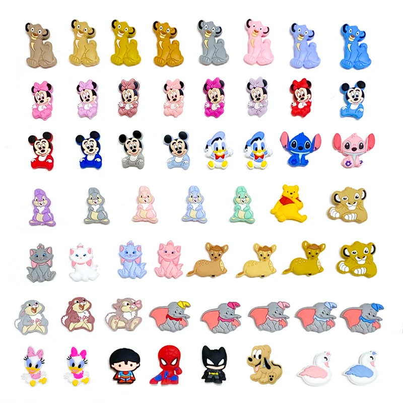 5pcs New Baby Silicone Disney Cartoon Teething Beads Baby Oral Care Food-Grade DIY Nipple Necklace Toy Accessories