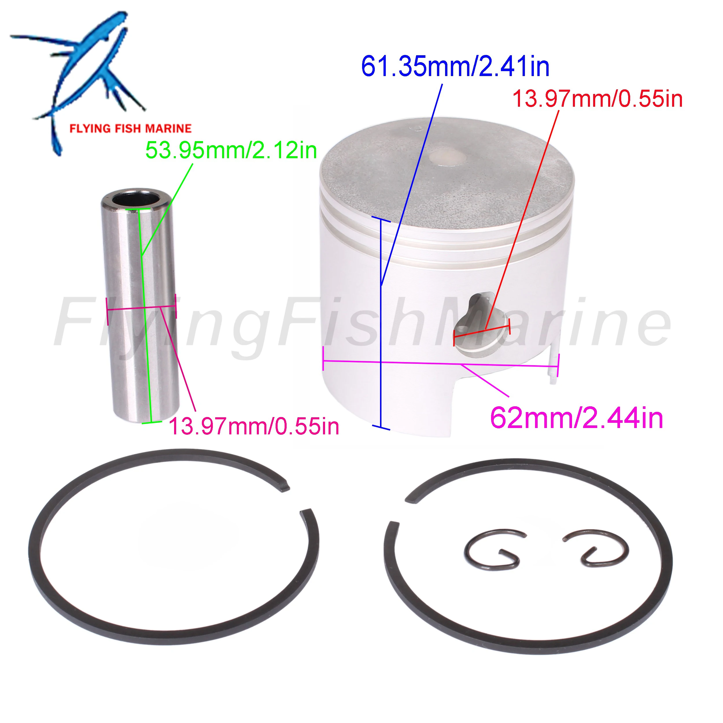 Boat Motor Parts Outboard Motor 351H-62 STD Piston Set & Ring For Hidea 20F T20 20HP Boat Motor 62mm STD