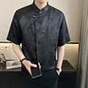 Vintage Harajuku Blouses Men Satin Shirt Dragon Totem Print Streetwear Button Up Short Sleeve Shirts Chinese Style Tops Unisex 4