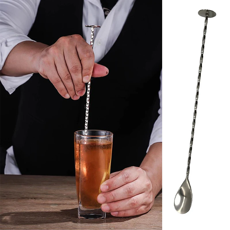 28cm Stainless Steel Stir Spoon Mixing Bar Drink Cocktail Spoon Spiral Pattern Bartender Tools Teadrop Spoon Bar Tool Tableware