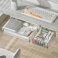 กล่องเก็บลิ้นชักใต้โต๊ะแบบมีกาวในตัวแบบลิ้นชักตู้เก็บของโต๊ะทํางานเครื่องสําอางชั้นเก็บเครื่องเขียน 1