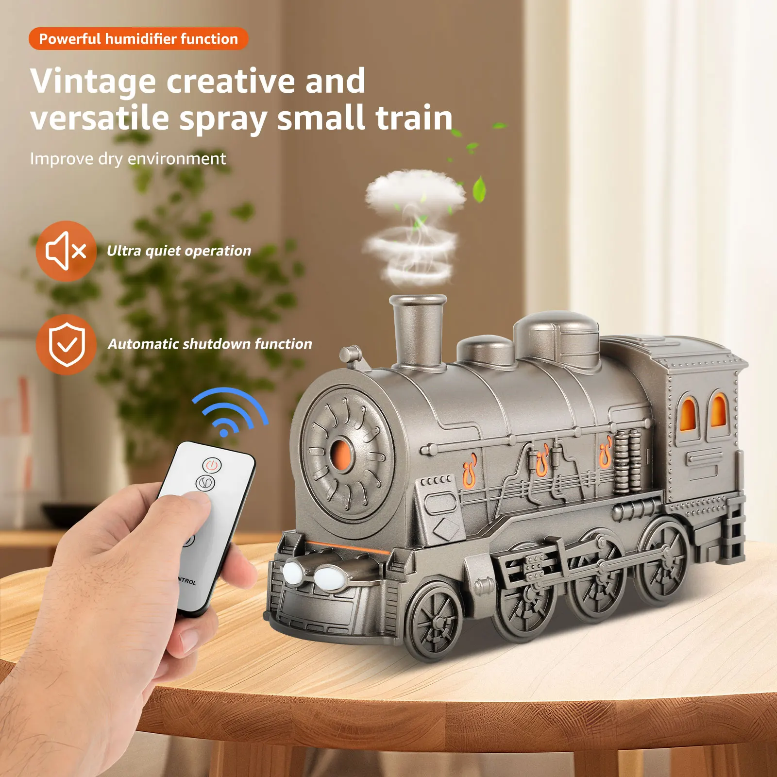 Steam Train Essential Oil Diffuser with Light 300ml Car Humidifier Diffuser Ultra Quiet Train Humidifier Auto Off Aroma Air Humidifier